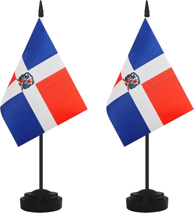 Yamiuo 2 Pack Dominica Desk Flag Set, Dominican Desktop Small Miniature Table Office Flag with 12" Black Pole and Black Base, Offices, Classroom, Home, Festival Decoration (Dominica) - Image 1